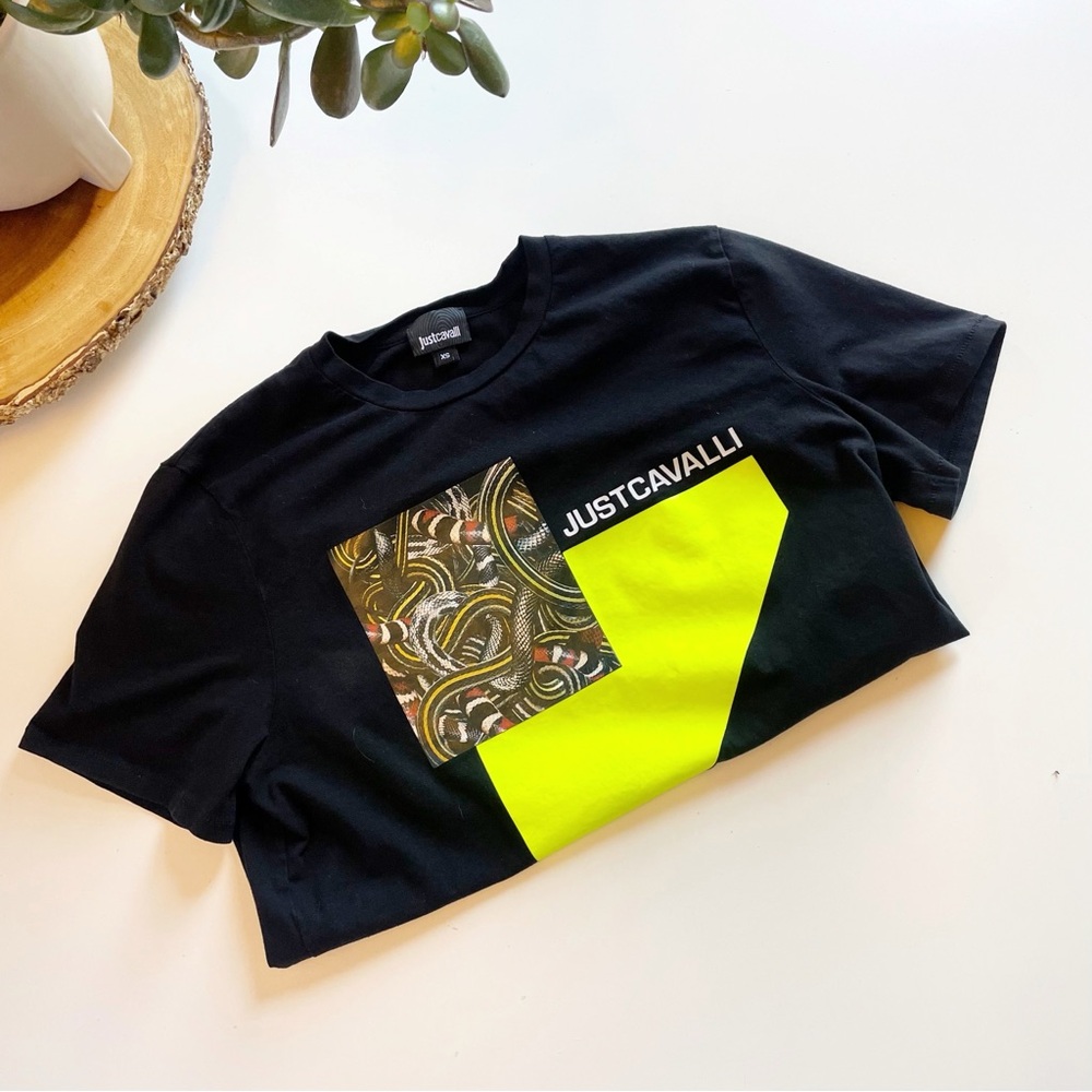 Just Cavalli Black Graphic T-Shirt | XS